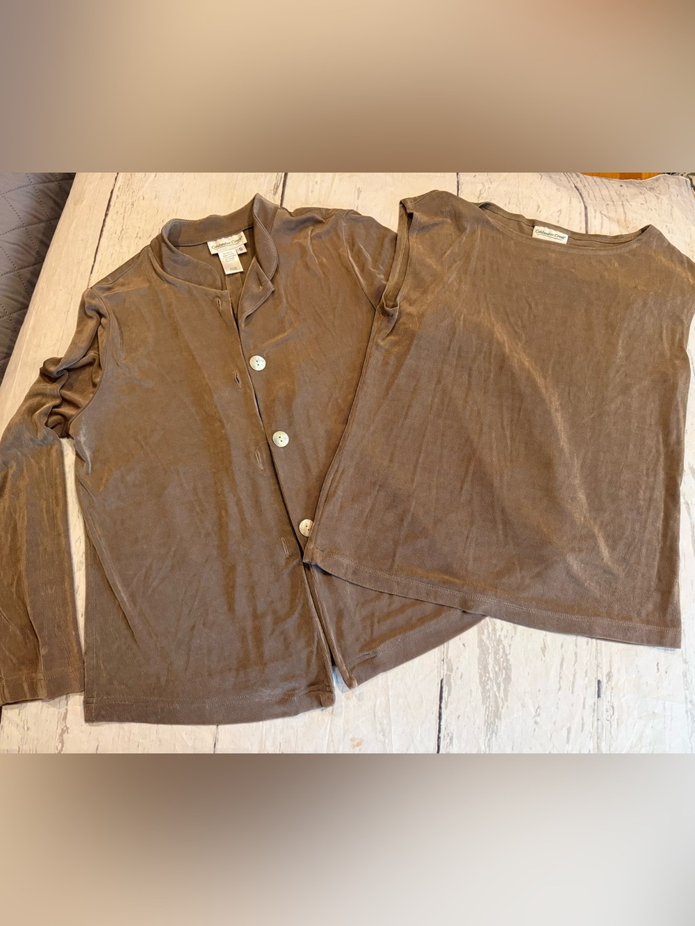Coldwater Creek 2 Piece Set Tank & Jacket Tops Size Small Taupe Knit as is